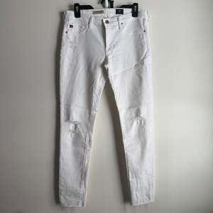 AG Adriano Goldschmied The Legging Ankle Distressed Skinny Jeans White size 28